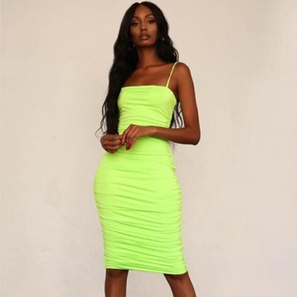 Tiger Mist Neon Green Midi Dress - Picture 1 of 5